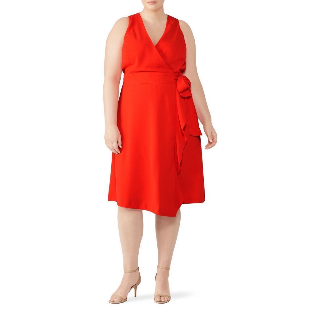 Rachel by Rachel Roy Etta Trench Dress Red Sz 3x Ruffle Flattering office church